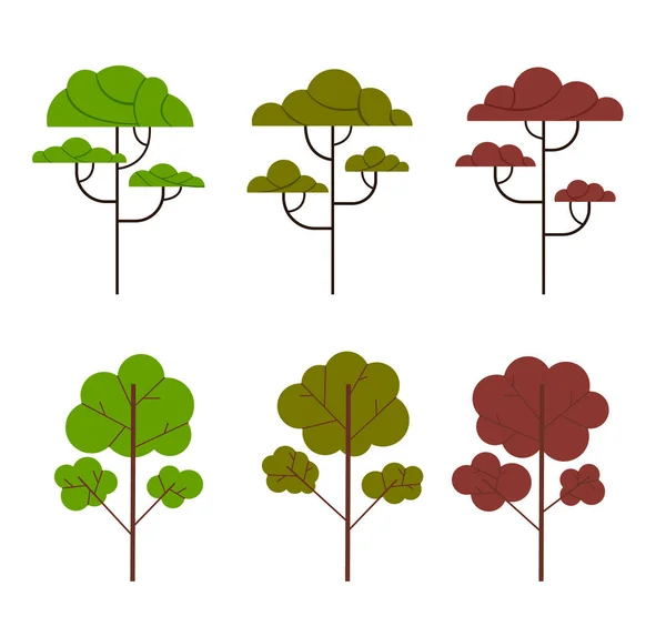 Tree Simple Set Isolated Collection Vector Flat Cartoon Graphic Design — Stock Vector