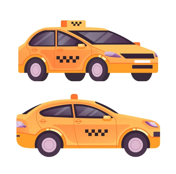 Taxi Coche Cabina Aislado Conjunto Vector Plano Dibujo Animado Diseño — Vector de stock