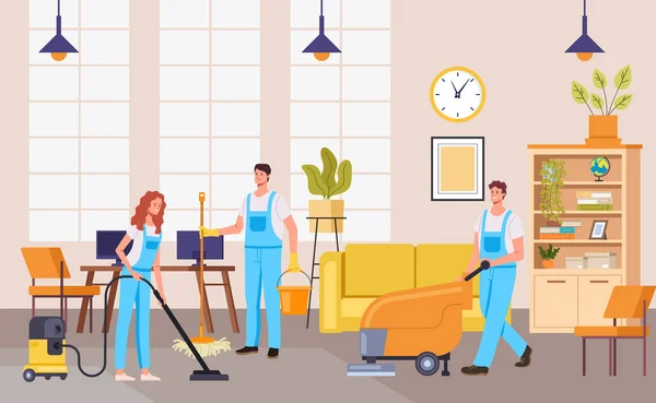 Los Trabajadores Caracterizan Por Concepto Limpio Vector Plano Dibujo Animado — Vector de stock