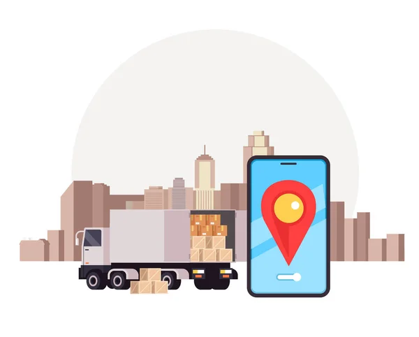 Cargo Car Delivery Logistic Mobile App Koncepció Vektor Lapos Rajzfilm — Stock Vector