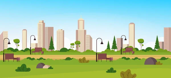 Empty City Green Park Concept Vector Flat Cartoon Graphic Design — Stock Vector