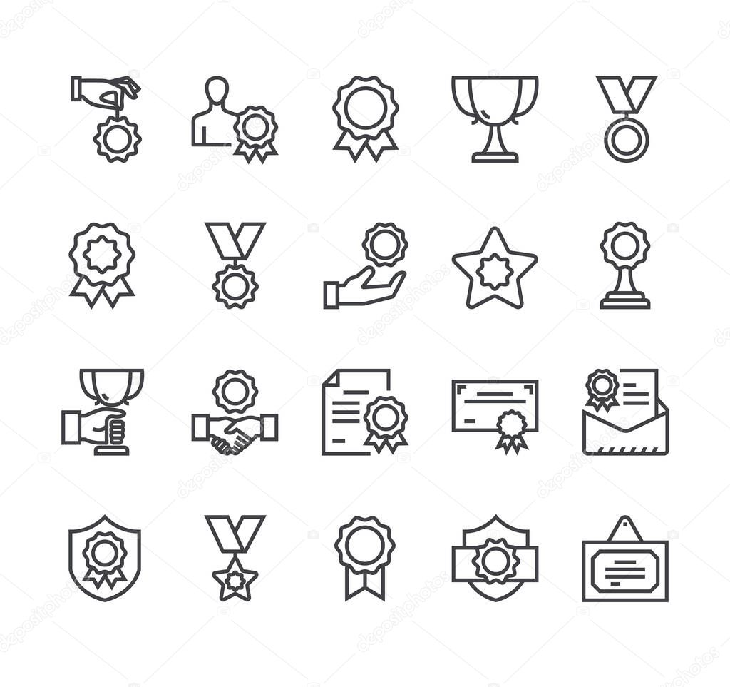 Award winners line isolated web icon set. Vector flat graphic design cartoon