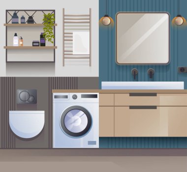 Banyo düz iç mimari proje tasarımı. Vektör grafik illüstrasyonu