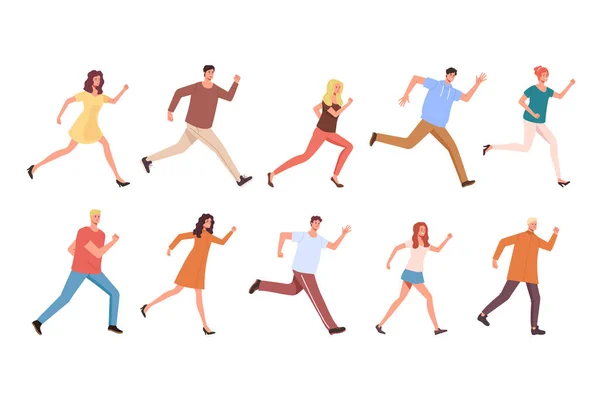 Personajes Aislados Corriendo Conjunto Diseño Gráfico Plano Vectorial Ilustración Simple — Archivo Imágenes Vectoriales