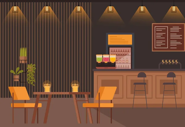 Café Pub Loft Interiör Render Idé Design Koncept Vektor Platt — Stock vektor
