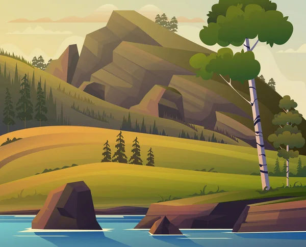 Концепція Лісової Панорами Ландшафтних Лугів Вектор Плоский Графічний Дизайн Мультфільм — стоковий вектор