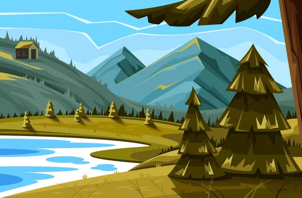 Bosque Paisaje Paisaje Prados Concepto Ilustración Dibujos Animados Diseño Gráfico — Vector de stock