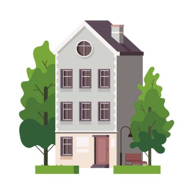 İzole edilmiş retro ev konsepti. Vektör düz grafik tasarım çizimi 