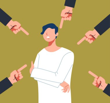 Bulling duygusal stres adamı suçluyor. Sosyal sorunlar konsepti. Vektör düz grafik tasarım çizimi