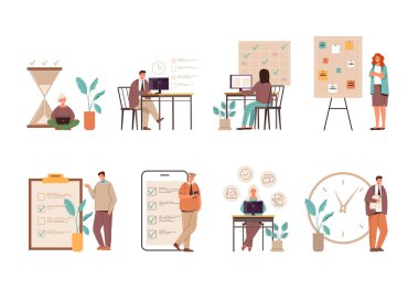 Zaman yönetimi düzenleyici zaman çizelgesi izole edildi. Vektör düz grafik tasarım çizimi