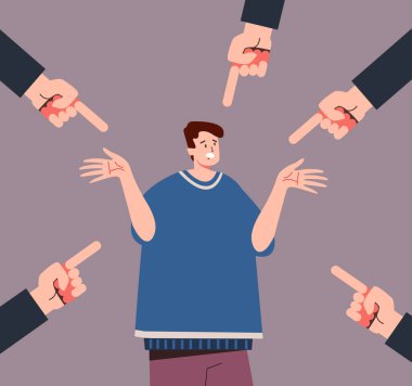 Bulling duygusal stres adamı suçluyor. Sosyal sorunlar konsepti. Vektör düz grafik tasarım çizimi