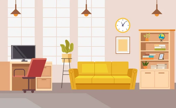 Home Office Interior Arbeitsplatzkonzept Vektorebene Grafik Design Illustration — Stockvektor