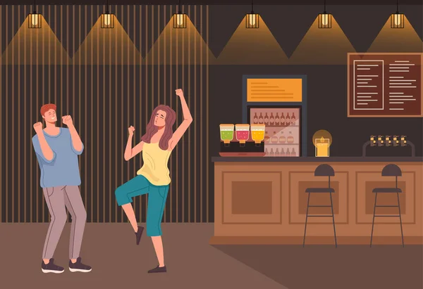 Personnages Dansant Dans Bar Pub Café Illustration Vectorielle Dessin Animé — Image vectorielle