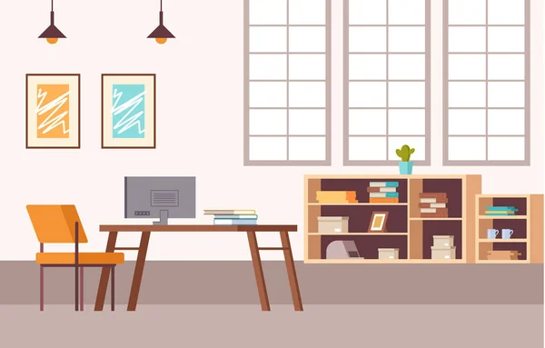 Escritório Conceito Mobiliário Interior Local Trabalho Ilustração Design Gráfico Plano — Vetor de Stock