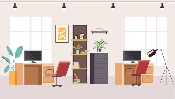 办公室室内家具工作场所的概念 矢量平面平面设计说明 — 图库矢量图片