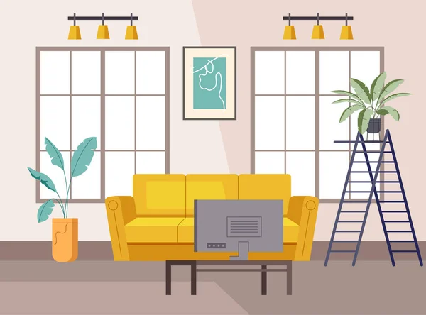 Living Room Apartment Home House Flat Interior Concept Vector Flat — Stock Vector