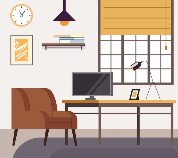 Casa Freelancer Local Trabalho Quarto Conceito Interior Ilustração Design Gráfico — Vetor de Stock