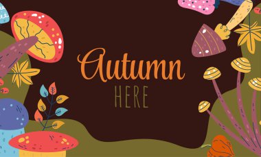 Sonbahar şirin doğa orman afişi. Vektör düz grafik tasarım çizimi