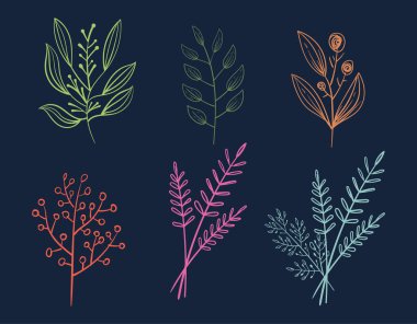 Çizgi çizgisi çiçekleri çiçek yaprakları diker izole konsept. Vektör düz grafik tasarım çizimi