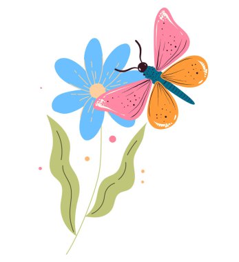 Çiçekler üzerindeki böcekler kelebekleri izole eder. Vektör grafik tasarımı illüstrasyonu