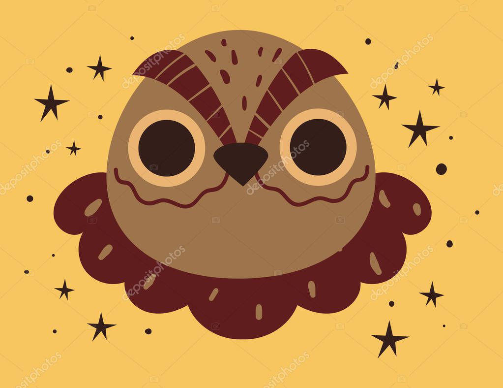 Cute owl head bird print cover art concept. Vector graphic design illustration