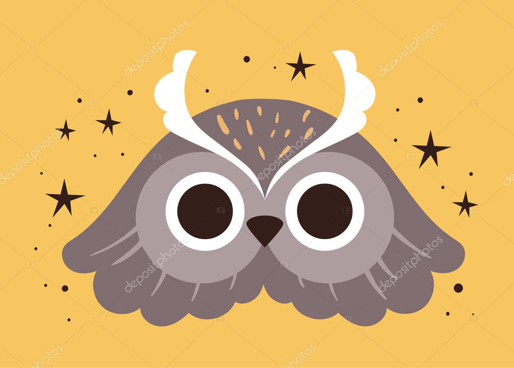 Cute owl head bird print cover art concept. Vector graphic design illustration