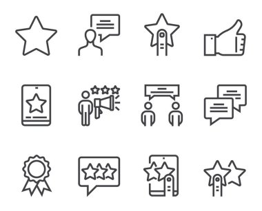 Geri bildirim çizgisi simgeleri. Taslak semboller seti, basit grafik elementler, modern doğrusal stil siyah piktogram koleksiyonu. Vektör satırı simgeleri ayarlandı