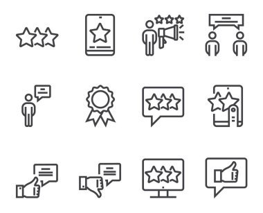 Geri bildirim çizgisi simgeleri. Taslak semboller seti, basit grafik elementler, modern doğrusal stil siyah piktogram koleksiyonu. Vektör satırı simgeleri ayarlandı