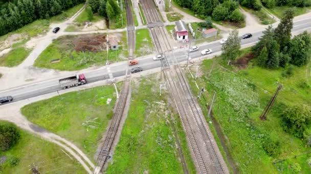 Wideografia lotnicza kolei i pociągów przechodzących — Wideo stockowe