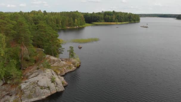 Vídeo aéreo sobre lago e isla en la región de Leningrado 4K — Vídeos de Stock