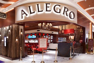 Allegro at Wynn Las Vegas Nevada, USA. October 2, 2018. Italian-American restaurant serving wood-fired pizza & pasta in a splashy dining room at the Wynn. clipart