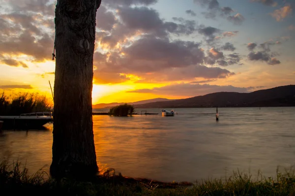 Paisagem Lago Paisagem Com Céu Azul Pôr Sol — Fotografia de Stock