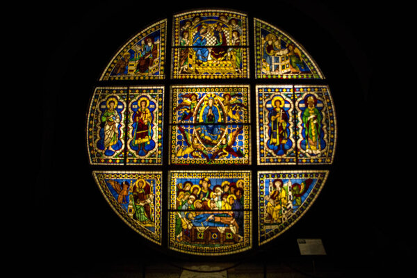 Stained glass window inside the Cathedral of Santa Maria Assunta, Siena Italy