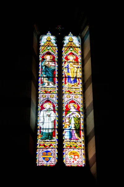 意大利锡耶纳圣玛丽亚阿松塔大教堂内的彩色玻璃窗 — 图库照片