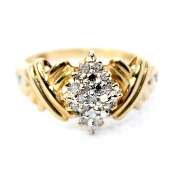 Gelbgoldring 10Kt Gelbgold 20Ct Design Runde Diamant Marquise Cluster Ring — Stockfoto