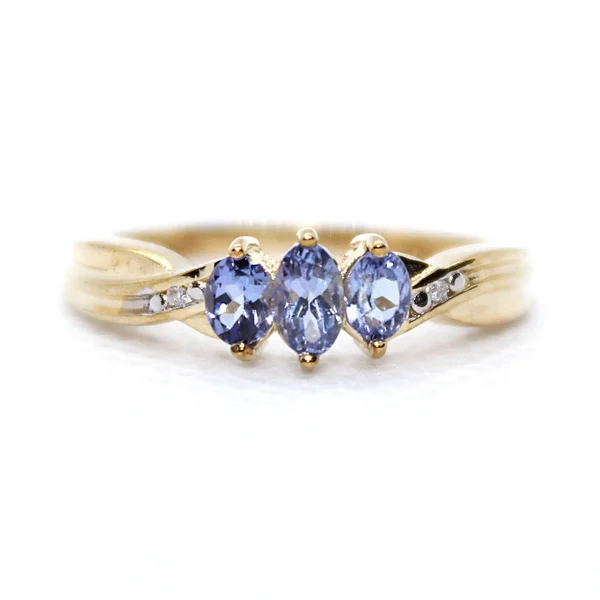 Bague Tanzanite Tri Gem Avec Accents Diamants — Photo