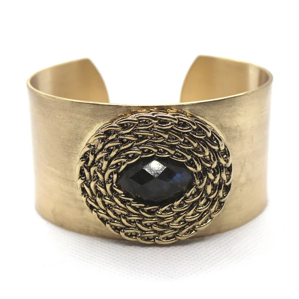 Латунь Gold Tone Cuff Bracelet Marquise Labradorite Facet Gemstone Розмір — стокове фото