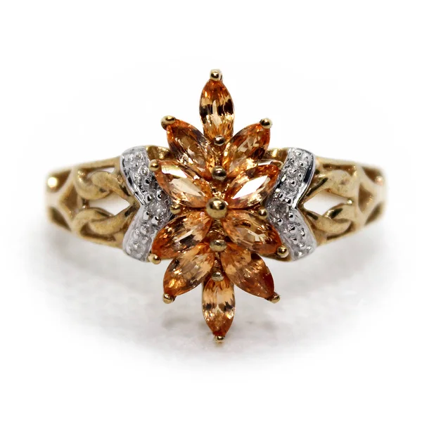 Nigerian Spessartite Granate Ring 10K 12Ct Marquesa Con Diamante Redondo — Foto de Stock