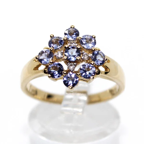 Lindo Amarelo Dourado 14K Tanzanite Ring 91Ct Rodada Tanzanite Diamond — Fotografia de Stock