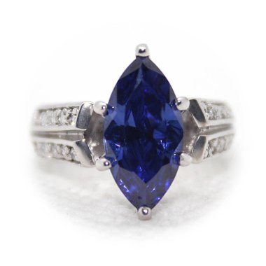 Tanzanit Simüle Markiz Nişan Tarzı Yüzük w / Yuvarlak Kübik Zirkon taşları .925 Sterling Gümüş Boyutu 5