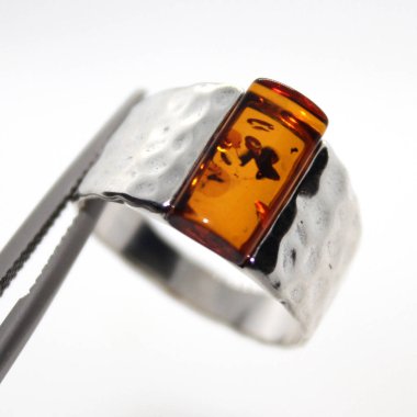 Hakiki Amber Ring Fancy Cut 12x6mm Gemstone geniş bant 0,925 Sterling Gümüş Boyut 7 - cımbız tarafından düzenlenen