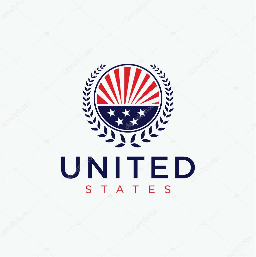 United States Logo Design Vector Stock . Made in usa Logo american flag . USA logo . American Flag Logo