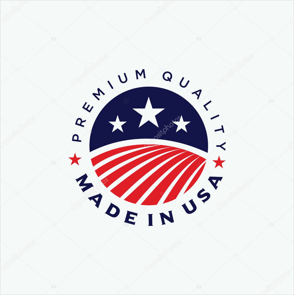 United States Logo Design Vector Stock . Made in usa Logo american flag . USA logo . American Flag Logo