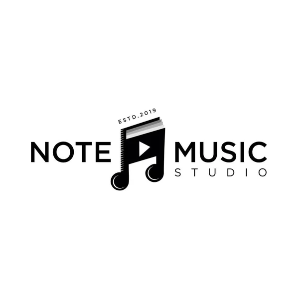 Note book Music Logo Icon Design. Music Book Logo Design. Play music logo Template. Music Video Logo Icon Design Vector Stock