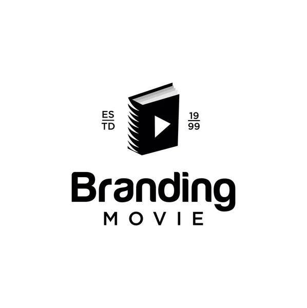 Movie Video Cinema Cinematography Film Production Logo With Book Illustration In Isolated White Background. Film Book Logo Design
