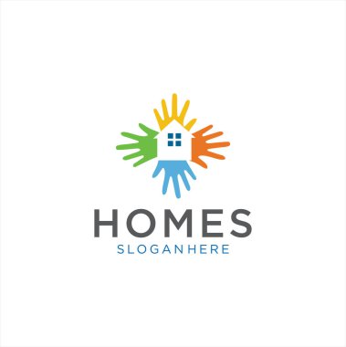 Evde Bakım Logosu Tasarımı Renkli. Emlak El Logosu Renkli Resim. House Hand Logo Tasarımı 