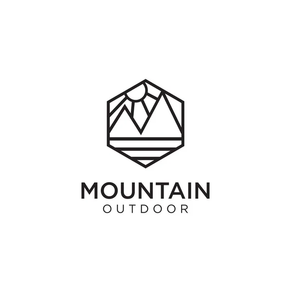 Mountain Adventure Logo Lijn Met Zon Mountain Outdoor Logo Design — Stockfoto