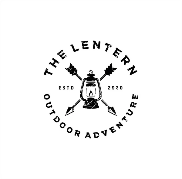 Camping logo emblem vector illustration. Outdoor adventure expedition, lantern and mountain silhouettes Vintage Grunge Retro Hipster, Vintage typography badge desig, print stamp