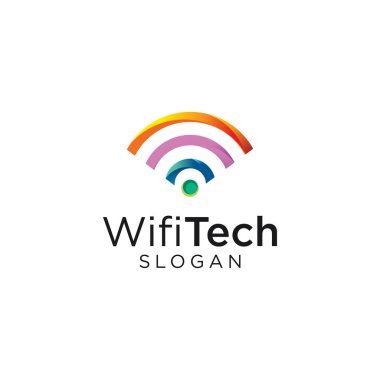 Wifi Teknoloji Logosu Renkli Tasarım Vektör Şablonu. Kablosuz Logo Tasarımı Simgesi