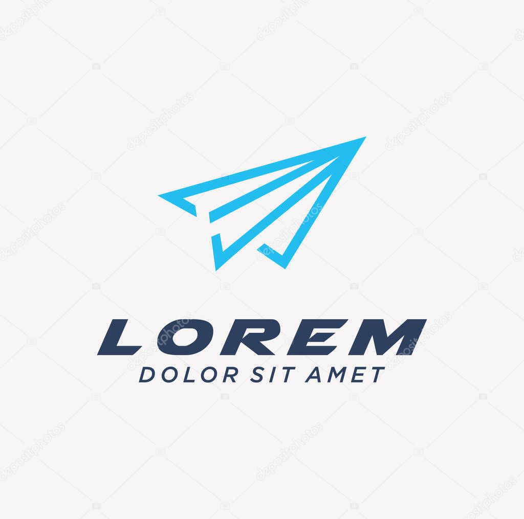 Simple Paper Plane Logo Design line icon. Paper airplane jet fly Logo Design flat simple outline icon